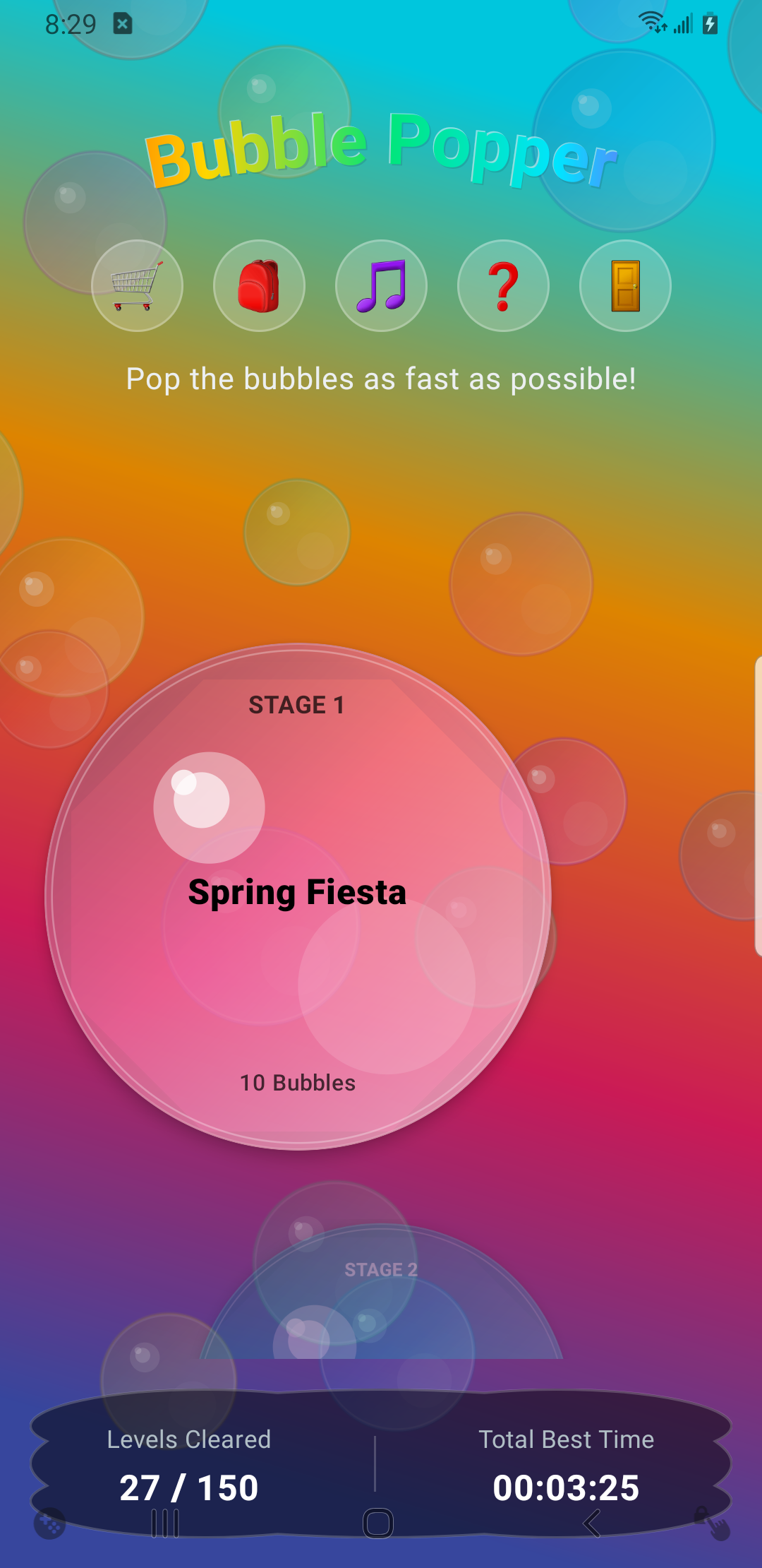 Bubble Popper Welcome Title Screen